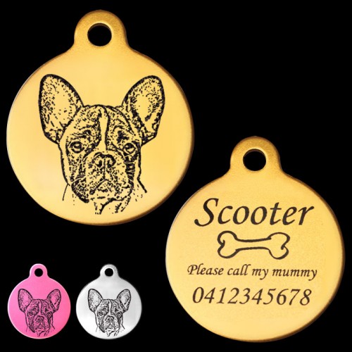 French Bulldog Engraved 31mm Large Round Pet Dog ID Tag